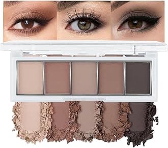 Matte Neutral Cool Brown Eyeshadow Palette,5-Color Matte Taupe Beige Clay Mocha Charcoal Shades,Blendable Long-Lasting Cool-Tone Nude Smokey Eye Shadow Palette for Daily Natural & Mature Eyes