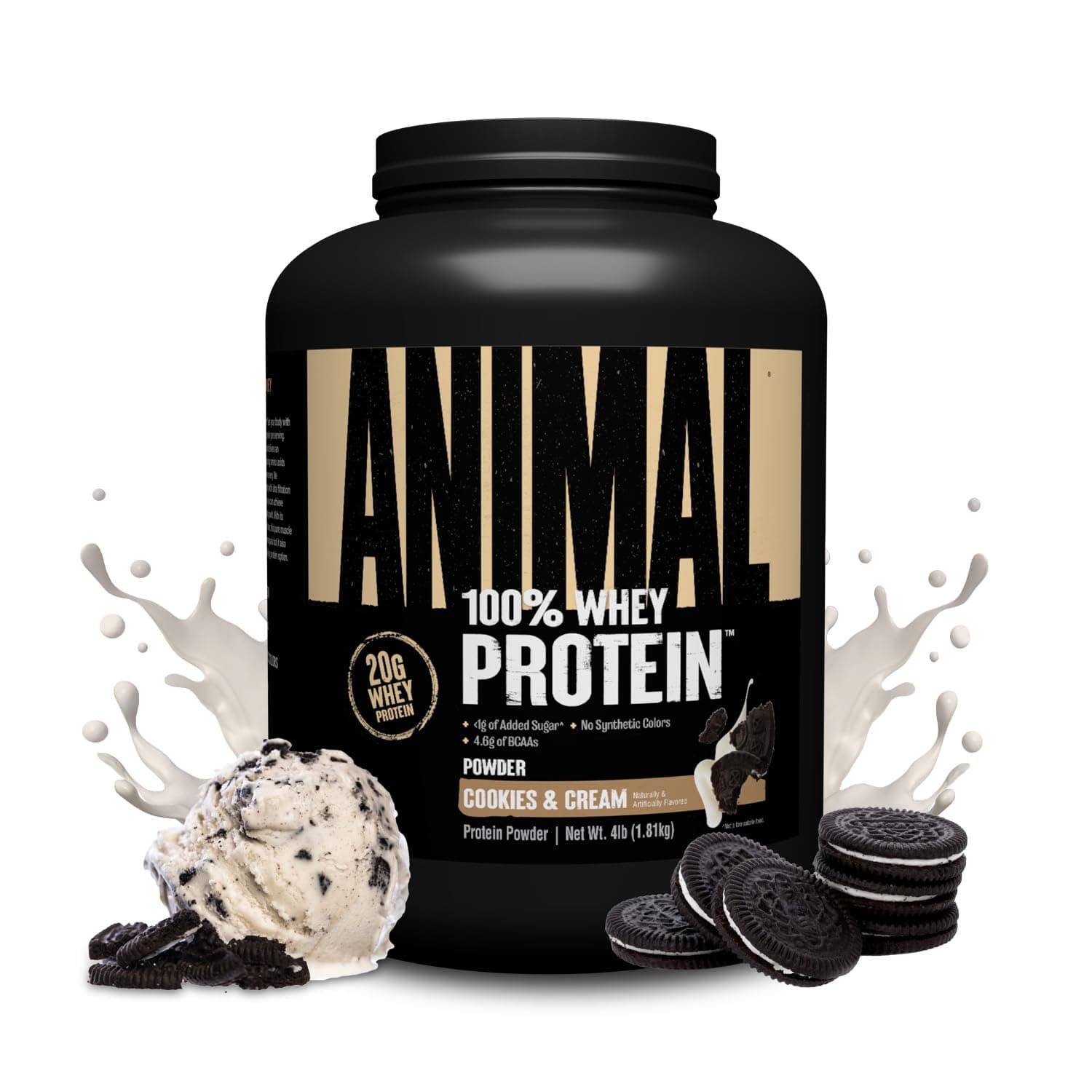 Animal 100% Whey Protein Powder – Whey Blend for Pre Workout or Post Workout, Recovery, Anytime Low Sugar Protein Boost Meal Replacement with BCAA Branched Chain Amino Acids – Cookies & Cream, 4 lb