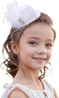 Zinniday Mini Tea Party Hats - Girl Hat for Tea Party Favors, Mini Fascinator Hair Clip with Veil Vintage Mesh Feather for Girls and Women Birthday White