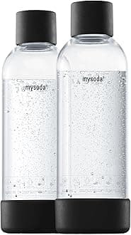 Mysoda Carbonating Bottles 2Pck 1L - Compatible, Drinkmate, Wassermaxx, Aqvia, Sodapop and Levivo - Lid and Base Made of Wood Composite - Quick-Lock Reusable Bottles - BPA Free - Black