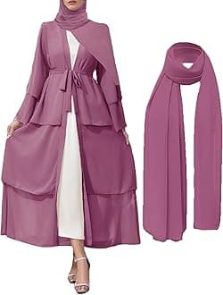 Muslim Abaya Dress for Women Modest Muslim Robe Long Sleeve Open Front Cardigan Islamic Dubai Outfits with Hijab Belt