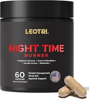 Night Burn Supplement: Raspberry Ketones Green Coffee Bean Hoodia Cactus Melatonin - Made in USA (60 Vegetarian Capsules)