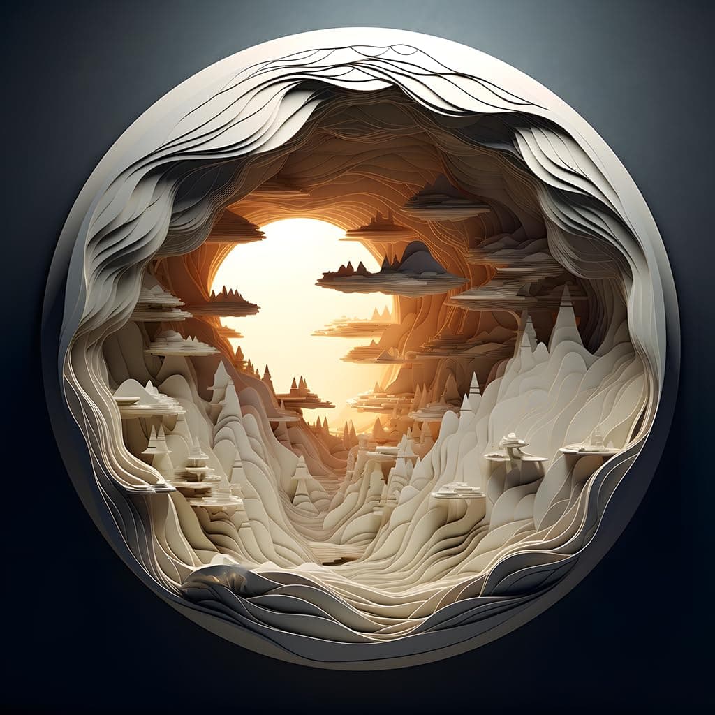 Bgraamiens 3D Visual Dawn Inside a Cave - 1000 Pieces Round Puzzle for Adults, Unique Autostereoscopy Hard Challenge, BG24011