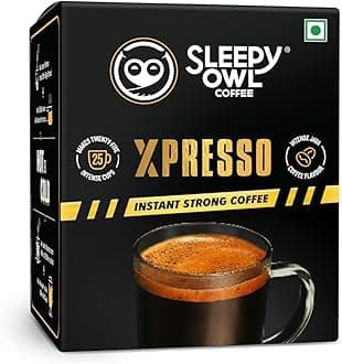 Sleepy-Owl' Xpresso Instant Coffee Sachets | Pack of 25 | Dark Roast Intense Java Flavor | Bold & Strong | Convenient Sachets | Rich. Dark. Bold. | Signature Bold Aroma