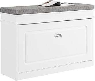 SoBuy Shoe Storage Bench with Seat Cushion - Narrow Shoe Rack with Flip Drawer, 2-Tier Rack - Compact Hallway Storage Unit for Small Spaces White 75x24x51cm FSR82-L-W