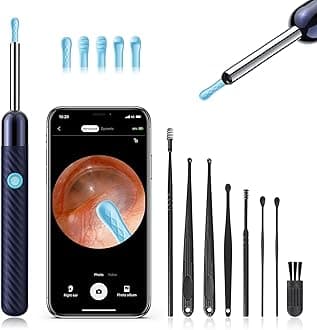 Ear Wax Removal - Earwax Remover Tool with 8 Pcs Ear Set - Ear Canal Cleaner with 1080P Camera - FSA HSA Eligible - Ear Cleaning Kit with 6 Ear Spoon - Ear Camera for iOS & Android (Midnight Blue)Global Recycled StandardGlobal Recycled StandardGlobal Recycled Standard