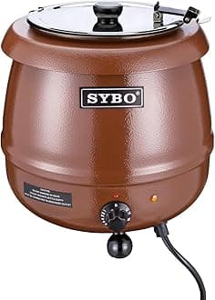 SYBO SB-6000-1B Commercial Grade Soup Warmer Kettle with Hinged Lid and Detachable Stainless Steel Insert Pot for Restaurant Parties Buffet, 10.5 Quarts, Brown