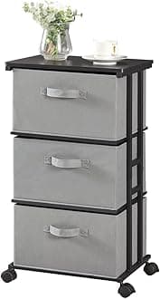 MAX Houser Dresser Tower with 3 Drawers for Bedroom, Fabric Storage Organizer Unit, Chest of Drawers with with WoodTop, Small Vertical Storage for Guest Room, Closet, Entryway, Nursery (Grey)