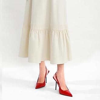 Women's Slingback Stiletto High Heels Pointed Toe Slip On Pumps Shoes Patent Leather Stretch Strap Backless Dress Heels