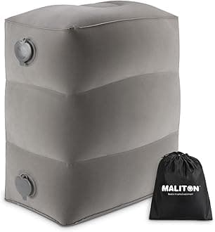 Maliton Inflatable Travel Foot Rest Pillow | Kids Airplane Bed | 2-Pack Available | Adjustable Height Leg Pillow | Make a Flat Bed for Kids and Toddlers | Great for Airplane, Train, car (Grey, 1-Pack)