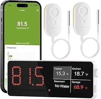 - MOCREO WiFi Freezer Thermometer Alarm with Digital Monitor Hub, App and Email Alerts, 2-Year Data Export, No Subscription Fee, 2 Remote Temperature Sensors for Home Refrigerator, Fridge, Freezer