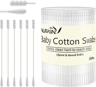 Baby Cotton Swabs, Paper Sticks Cotton Buds for Baby Ear Nose Clean-200Pcs(Spiral & Round)