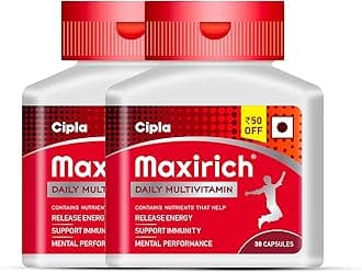 CiplaMaxirich Daily Multivitamin (60 Capsules) For Men & Women With Essential Nutrients, Vitamins, Minerals, Anti-oxidants For Building Immunity & Energy (Bottle Pack)