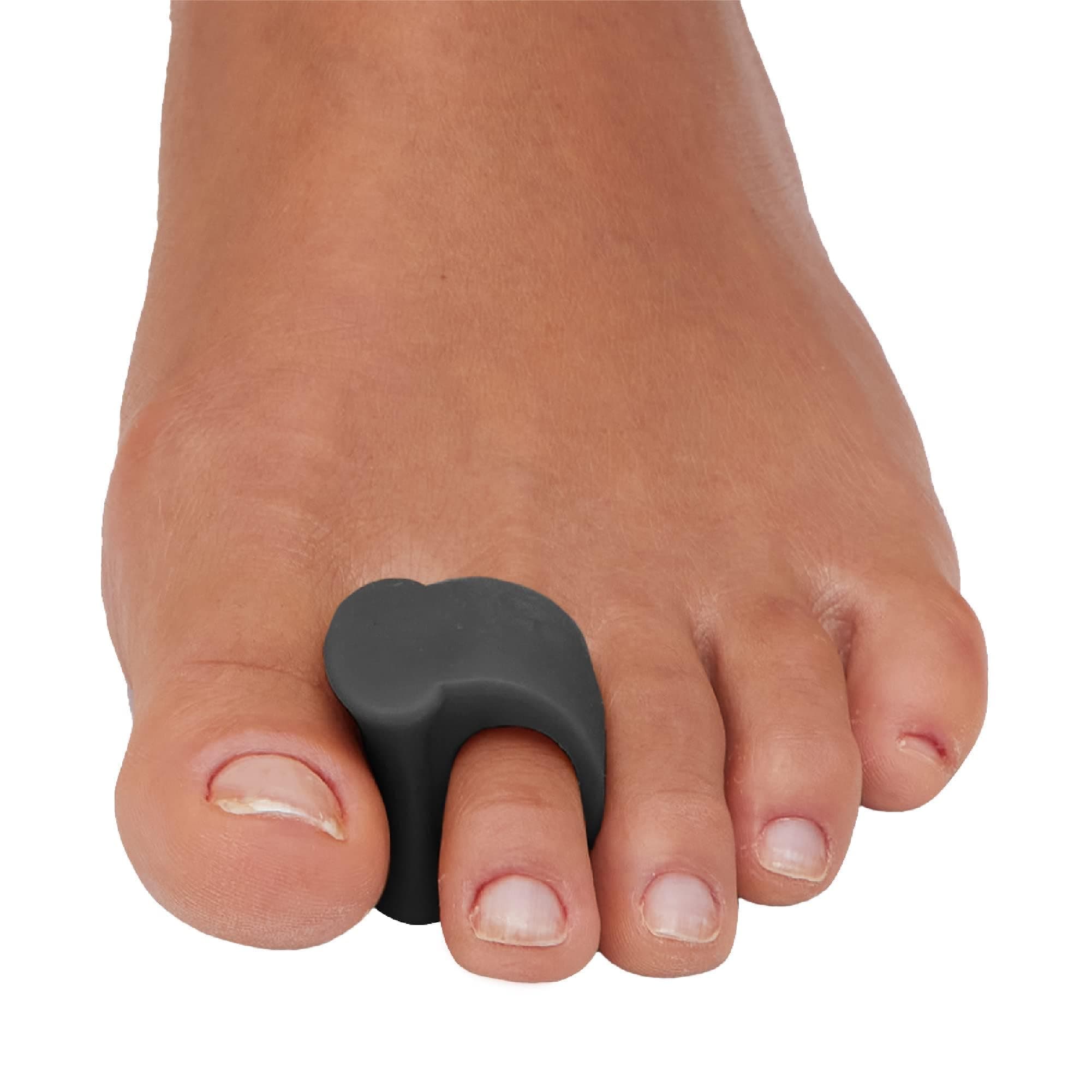 Gel Toe Separators for Overlapping Toes, Bunions, Big Toe Alignment, Corrector and Spacer - 4 Pack (Black)