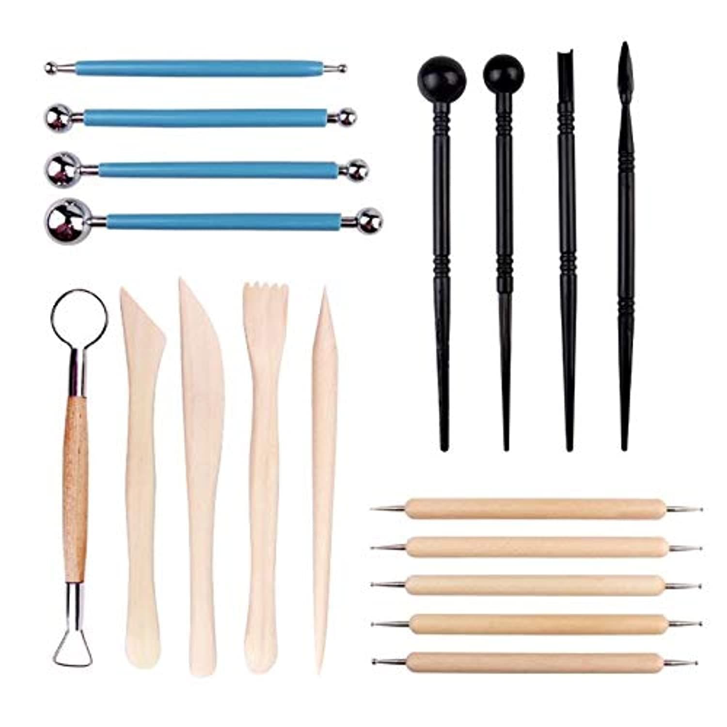 U-HOOME 18PCS Clay Pottery Modeling Dotting Set Carving Tools Rock Painting Kit for Sculpture Pottery Mandala Rock Art Embossing Pattern
