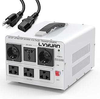 Heavy Duty 3000W Voltage Transformer Converter Step Up/Down Converter 110/120 Volt - 220/240 Volt with 3 US,2 European,1 Universal Outlets and CE Certified,Circuit Break Protection