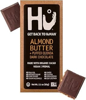 Hu Chocolate Bars | 8 Pack Almond Butter Puffed Quinoa Chocolate | Natural Organic Vegan, Gluten Free, Paleo, Non GMO, Fair Trade Dark Chocolate | 2.1oz Each