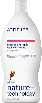 ATTITUDE Dish Soap, EWG Verified, Plant-Based & Vegan Dishwashing Liquid, Naturally Derived, Pink Grapefruit Scent, 23.7 Fl Oz
