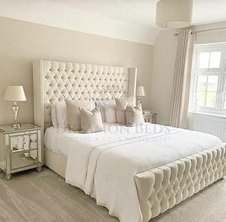 Wingback Bed Frame Double King Size Super King (Silver Plush, 5ft King Size With Mattress)