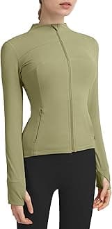 Locachy Women's Slim Fit Full Zip Athletic Running Sports Workout Jacket with Thumb Holes