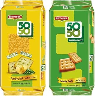 Crackers 50 50 Maska Chaska & Sweet and Salty Biscuit 13.12oz (372g) - Delicious, Light & Crispy Cookies Combo Pack 1 Each (Pack of 2)