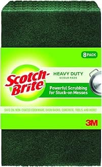 Scotch-Brite Heavy Duty Scouring Pad, Dish Scrubber for Kitchen + Outdoor, 8 Scrub Pads for Uncoated Pots and Pans, Cast Iron Cooktops, Grill Grates, Oven Racks, & BBQ, Durable, Long-Lasting
