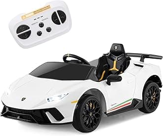 12V Kids Electric Ride on Car with Remote Control, LED Lights, MP3, Music, Horn, Soft Start & Spring Shock Absorbers, Licensed Lamborghini Battery Powered Toy Vehicle for Boys Girls (White)
