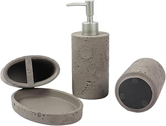 Hymmah Meteorites Bathroom Accessories Set,Farmhouse Bathroom Decor,4 Pcs Resin Gift Set Apartment Necessities, Contain Cotton Swab Jar,Soap Dispenser,Tumbler，Soap Dish/Tray