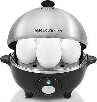 EGC-508 Rapid Egg Cooker, 7 Easy-To-Peel, Hard, Medium, Soft Boiled Eggs, Poacher, Omelet Maker, Auto Shut-Off, Alarm, 16-Recipe Booklet, Stainless Steel