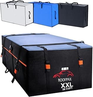 RoofPax XXL 28 cft Car Rooftop Cargo Carrier Bag Extra Waterproof Car Roof Storage with Mat 10 Heavy Duty Tie Down Straps and 6 Hooks Roof Cargo Carrier for Top of Vehicle with/Without Rack Roof Bag