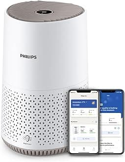 Versuni Philips Air Purifier 600 Series, Ultra-quiet and energy-efficient, For allergy sufferers, HEPA filter removes 99.97% of pollutants, Covers up to 44m2, App control, White (AC0650/20)