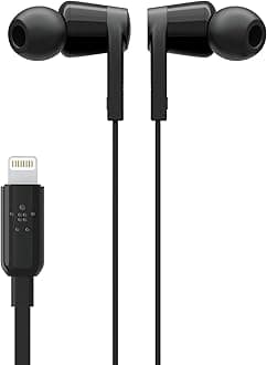Belkin Soundform Headphones With Lightning Connector, Mfi Certified In-Ear Earphones Headset With Microphone, Earbuds With Water & Sweat Resistant For Iphone 14, Iphone 13 And More - Black, Wired