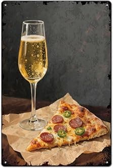 SUPERDANT Champagne Pizza Tin Signs Food Metal Sign Iron Wall Decor Rectangle Retro Poster for Living Room Bedroom Kitchen Bars Restaurants Cafe Pubs Home Decorative Plaque Garage Decoration