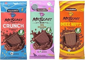 Mr Beast Chocolate Bars – NEW Deez Nuts Peanut Butter, New Crunch and Milk Chocolate (3 pack)