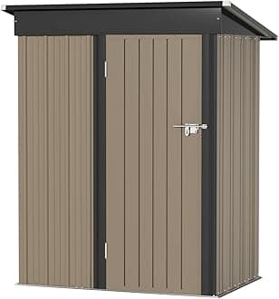 Greesum Metal Outdoor Storage Shed 5FT x 3FT, Steel Utility Tool Shed Storage House with Door & Lock, Metal Sheds Outdoor Storage for Backyard Garden Patio Lawn (5' x 3'), Brown