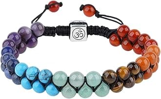 ASGIFT 7 Chakra Bracelet for Women Girls Healing Crystal Stone Bead Adjustable Yoga Meditation 14K Gold Crystal Beaded Bracelet Jewelry