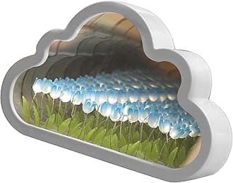 Tulip Night Light Mirror, Decorative Cloud Mirror Night Lamp, DIY Tulip Cloud Desk Lamp, LED Lamp Bedroom Decor for Teen Girls Creative Gift for Friends, Birthday, Anniversary (Blue)