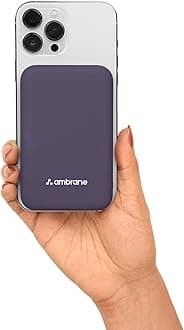 AmbraneMagSafe Wireless 10000mAh Fast Charging Power Bank, Strong Magnet, 22.5W Output for iPhone 12 & Above, Android & Other Qi Enabled Devices + Magnetic Ring (Aerosync Snap, Purple)