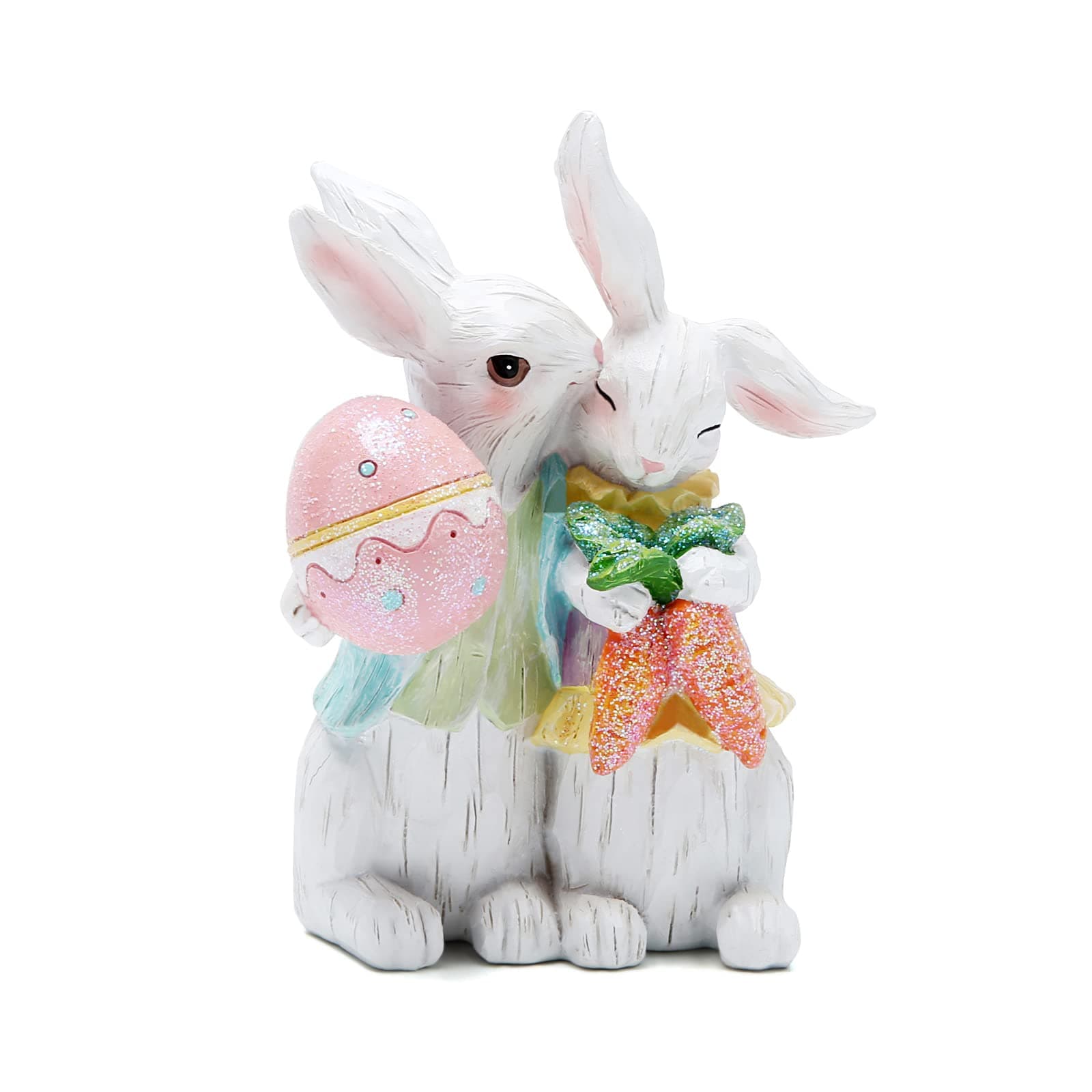 Hodao Easter Bunny Hand-Carved Romantic Couple Decorations Spring Rabbit Decors Figurines Tabletopper Decorations for Party Home Holiday Cute Rabbit Easter Day Couple Gifts Decor