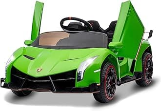 12V Ride on Car, GAOMON Licensed Lamborghini Veneno Electric Car for Kids w/Remote Control, 3 Speeds, Hydraulic Doors, Led Headlights, Rocking & Music, Battery Powered Sports Car for Boys Girls, Green