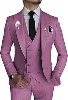 Wangyue Men's 3 Piece Slim Fit Suit Double Breasted Suit Men Formal Suit for Wedding Prom Dinner Party