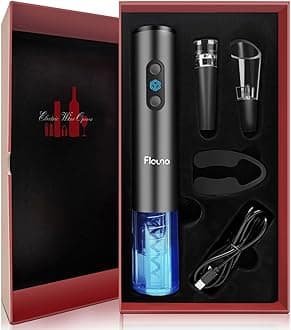 Flauno Electric Wine Opener Rechargeable, 6 in 1 Premium Wine Gifts with Elegant Gift Box, Foil Cutter, Vacuum Wine Stopper, Wine Aerator Pourer, USB C Charger