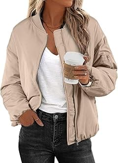 EVALESS Puffer Bomber Jackets for Women, XX-Large, Beige