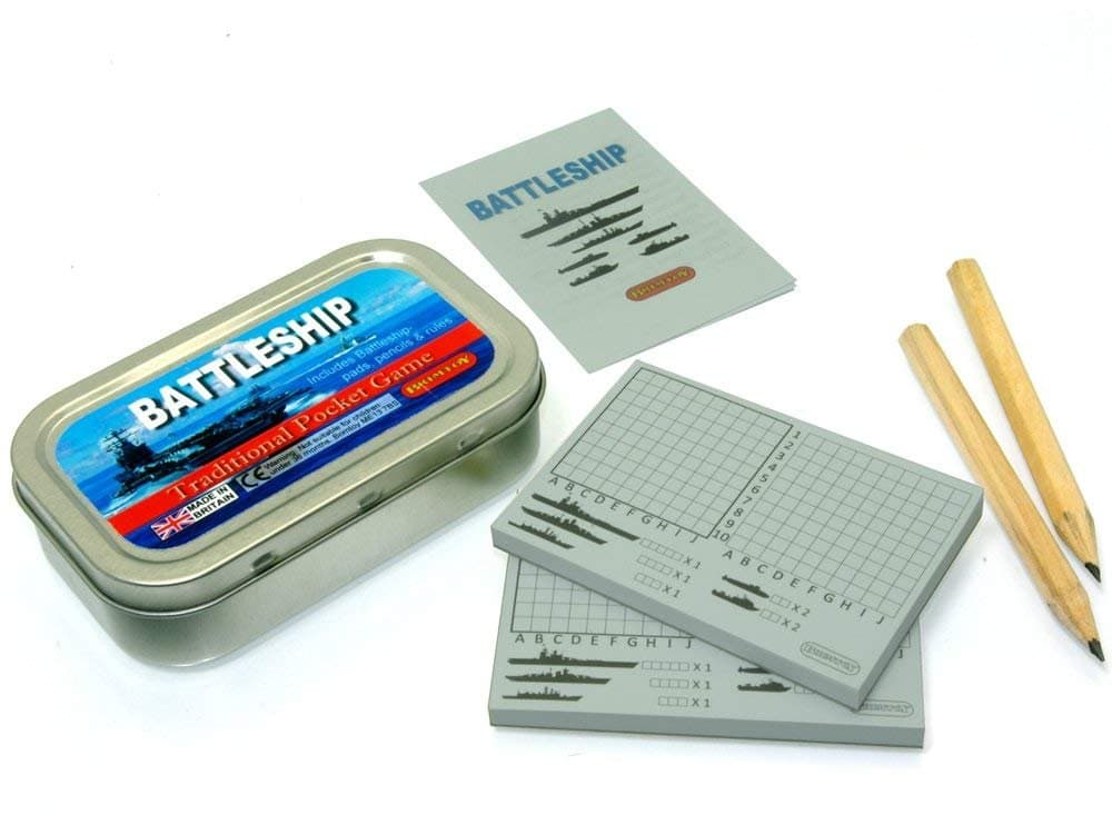 Pocket/Travel Battleship game - a game of strategy and luck - 2 pads, pencil and instructions in a handy size tin for travel - Family game - Unisex