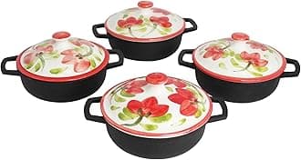 IMUSA USA LIMITED EDITION Hand Painted 8 Piece Caldero Set with Ceramic Hand-Painted Lid (Set includes 4 0.5Qt Calderos with Ceramic Lids)