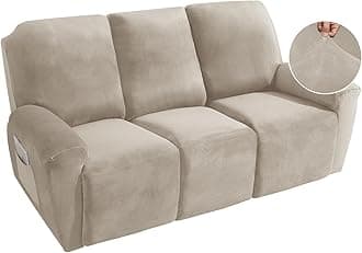 MAXIJIN 8 Pieces Recliner Sofa Covers, Stretch Velvet Reclining Couch Covers for 3 Cushion Furniture Covers, Thick, Soft, Washable Reclining Sofa Slipcovers (Sofa Recliner, Khaki)