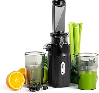 Ventray Ginnie Mini Cold Press Juicer, Small Slow Masticating Juicer for Vegetables and Fruits, High Juice Yield, Easy to Clean, Space-Saving, Fit for Personal/Travel/Picnic/Office (Black)