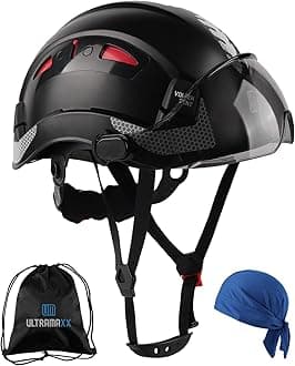 Safety Helmet Hard Hat with Visor, Lightweight Vented Work Helmet, 6-Point Adjustable Ratchet Suspension Hardhat for Industrial and Construction