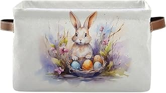 Easter Large Storage Basket Bunny with Eggs Foldable Storage Box Organizer Bins with Handles for Bedroom Home Office