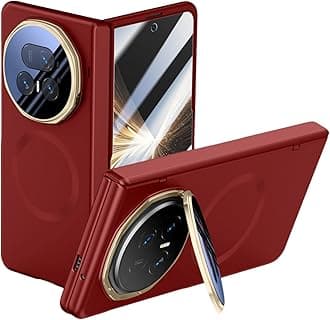 Case for Honor Magic V5, Shock and Drop Resistant, Lens and Hinge Protection, Built-in Screen Protector and Stand, Wireless Charging Compatible (Red)